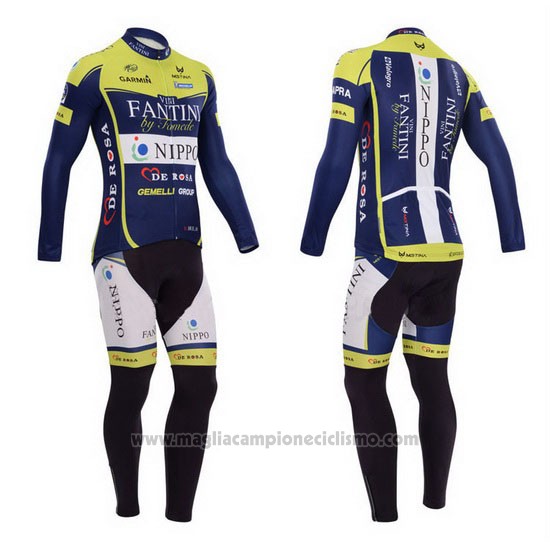 2014 Abbigliamento Ciclismo Vini Fantini Verde e Blu Manica Lunga e Salopette